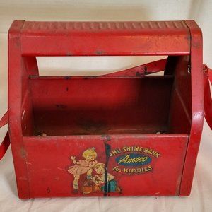 Vintage 1950s AMSCO Shu Shine Bank For Kiddies Red Box W/Strap